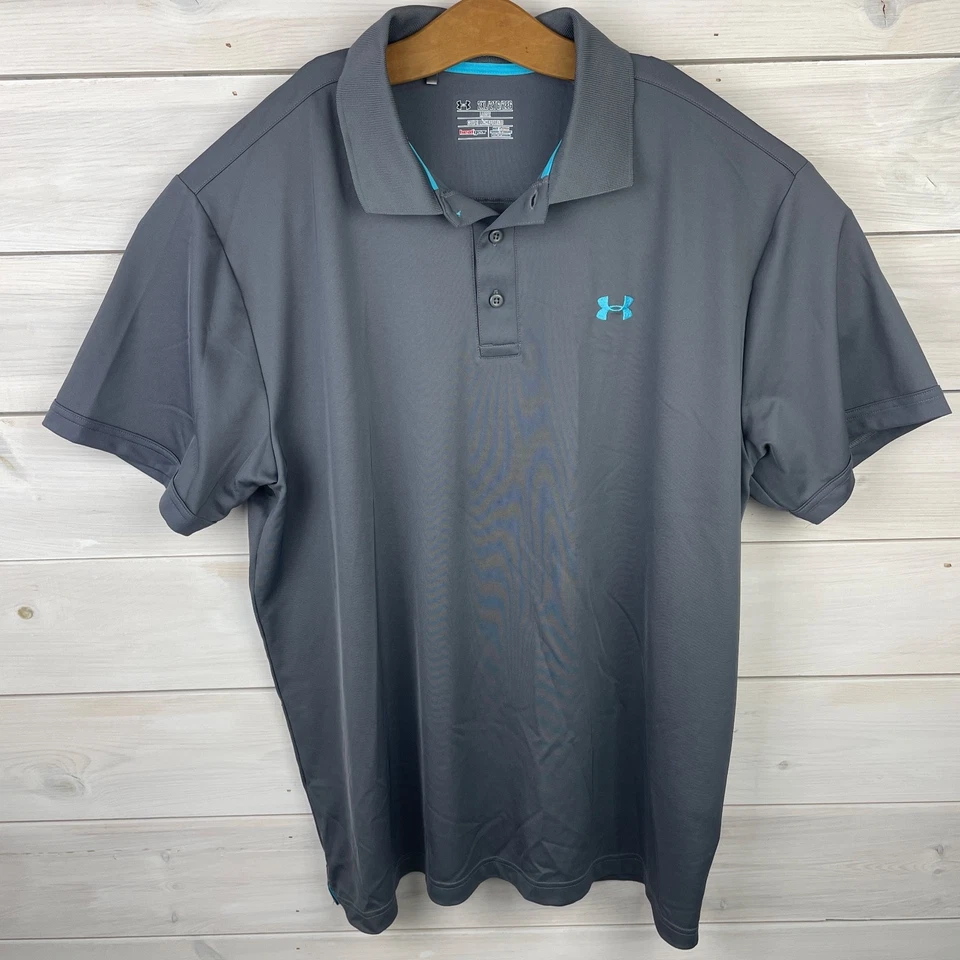 Under Armour Loose Heatgear Gray Short Sleeve Mens Golf Polo Shirt Size 2XL - Image 2 of 4