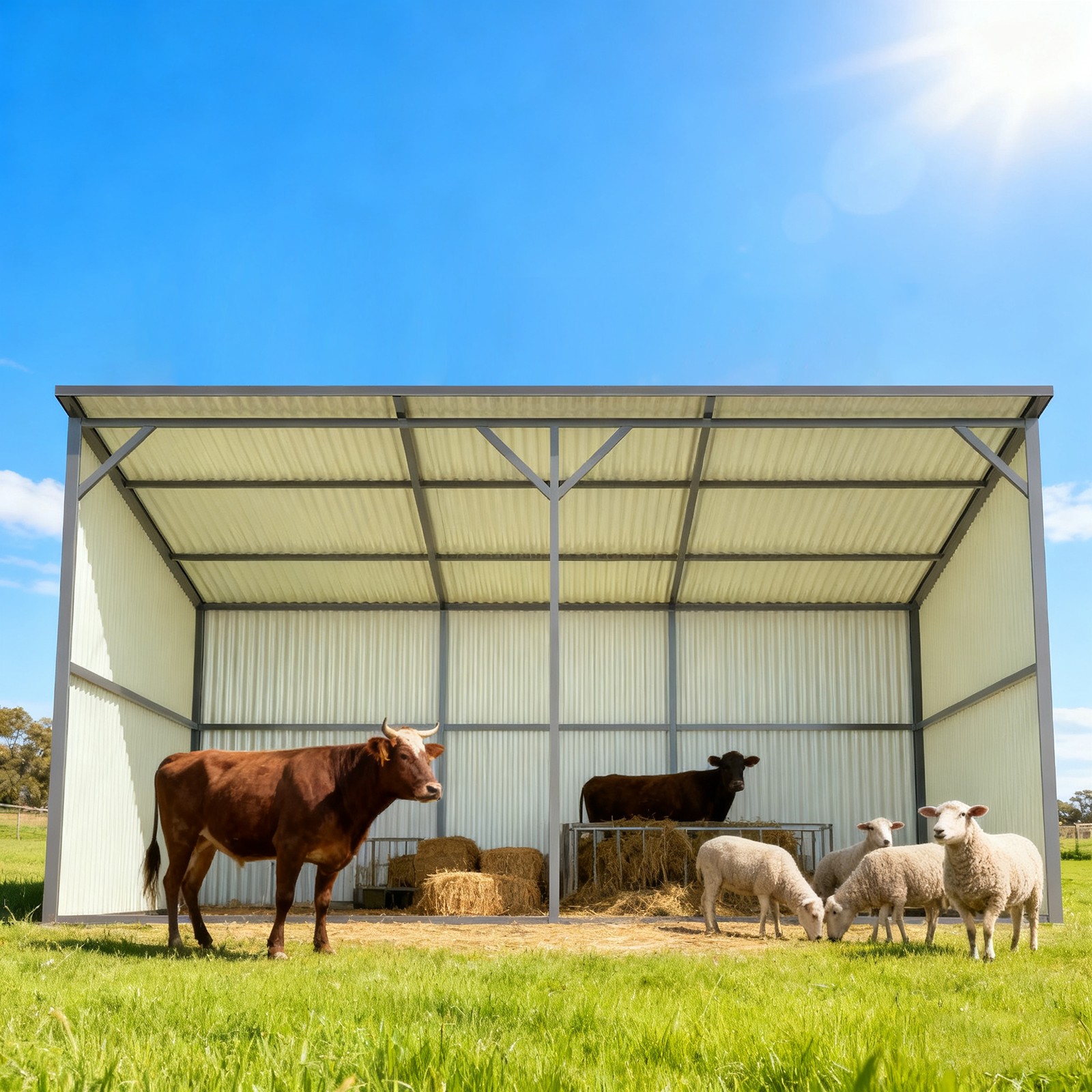 Free Shipping 12x20 Galvanized Metal Livestock Shed Farm Animal Shelter Cowshed
