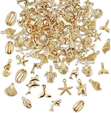100  Pc Ocean  Beach Gold Charms, Assorted Seashell, Fish, Starfish  Sea Animal