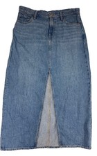 Old Navy Mid-Rise Denim Jean Maxi Skirt Med Wash Front Slit Size 8 Modest