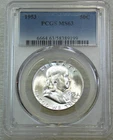 1953 P Franklin Half Dollar PCGS MS63 90% FBL Frosty White New Holder #A337F