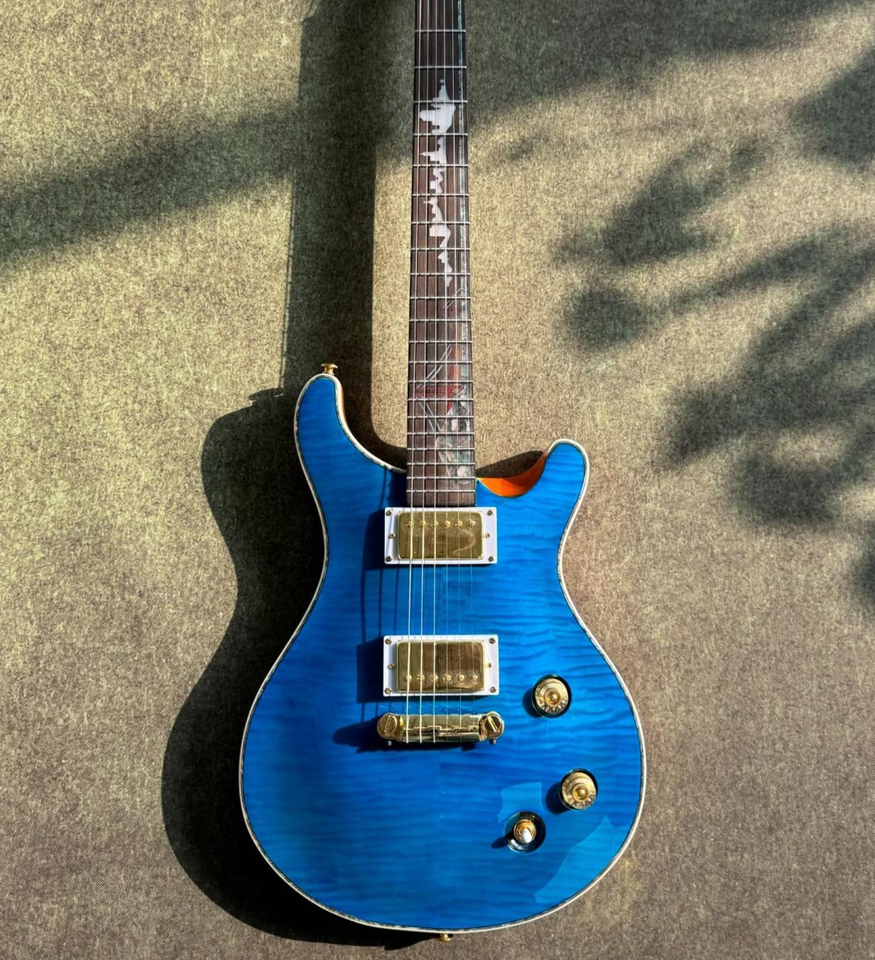 US Warehouse PRS Blue Custom Electric Guitar Gold Hardware HH Pickups 6 Strings