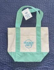 NEW TRADER JOE’S Mini Pastel Canvas Tote Bag, Cotton Poly  13”x 11”x 6”:  Green