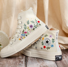 Custom Bridal Flowers Embroidered Converse for Wedding, Flowers Embroidered