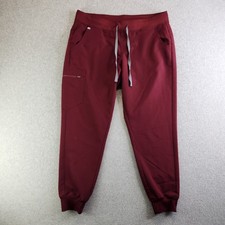 Figs Scrub Pants Womens XL Red Zamora Joggers Zip Cargo Hi Waisted Burgundy