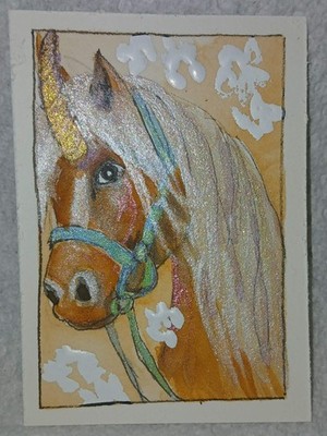 Solaryn Silk Mane OOAK ACEO from Creatures of the Hidden Hours Unicorn Watercolo