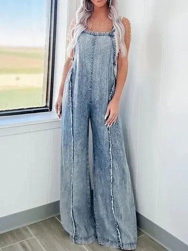 Gewaschener Denim-Overall mit eckigem Ausschnitt und weitem Bein – stilvolle & bequeme Passform - Bild 2 von 4