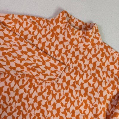 Anthropologie Maeve Mock Neck Crop Sweater Women's XS Abstract Orange Pink Mod