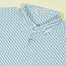 Peter Millar Crown Sport Featherweight Golf Polo Shirt Mens XL White Blue Stripe