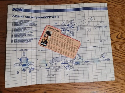 Hasbro 1983 GI Joe Dragonfly Vehicle Blueprints ARAH Wild Bill Filecard Vintage