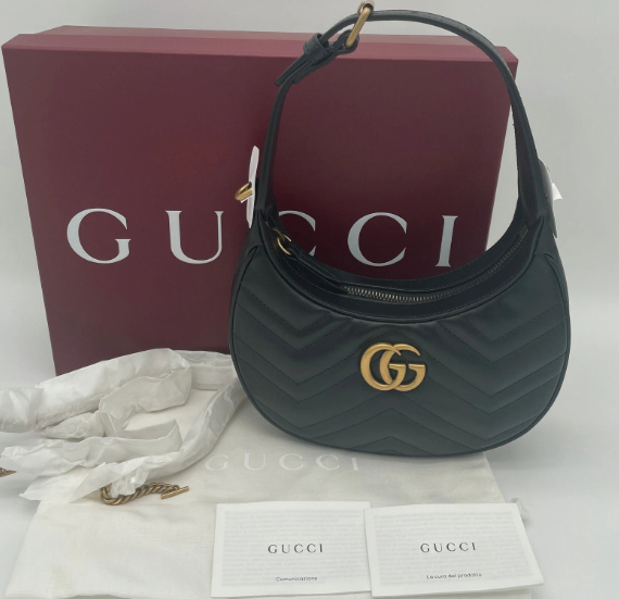 NEW GUCCI BLACK MARMONT GG QUILTED LEATHER MINI SHOULDER BAG PURSE