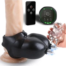 Male E-Stim Power Shock Ring Ball Scrotum Stretcher Stimulation Pouch Cage BDSM