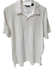 Vintage DKNY Men's Woven Short Sleeve Polo Shirt, White, Large  DEFECTIVE 
