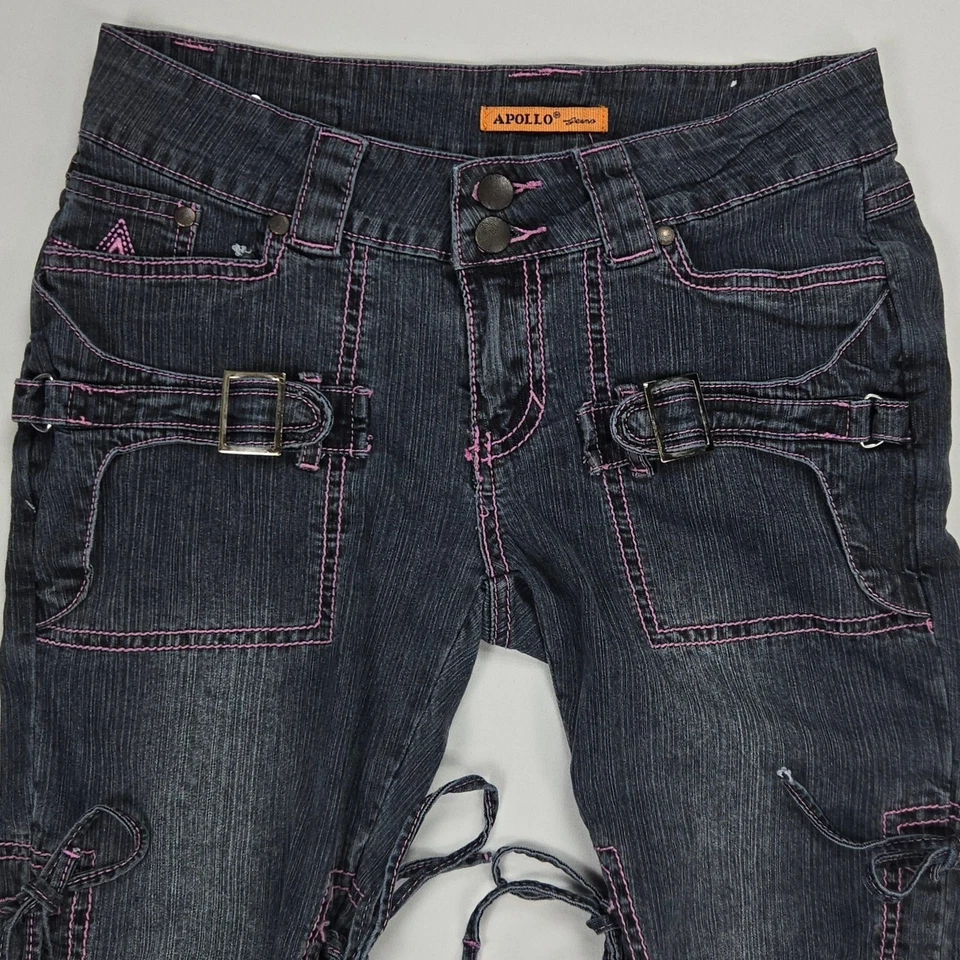 Pantalones de mezclilla Apollo Y2K con cordones para mujer 5/6 tiro bajo hebilla cargo rosa ropa de calle Foto 4 de 4