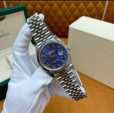 Orologio stile Rolex Datejust 36 quadrante blu numeri romani acciaio automatico