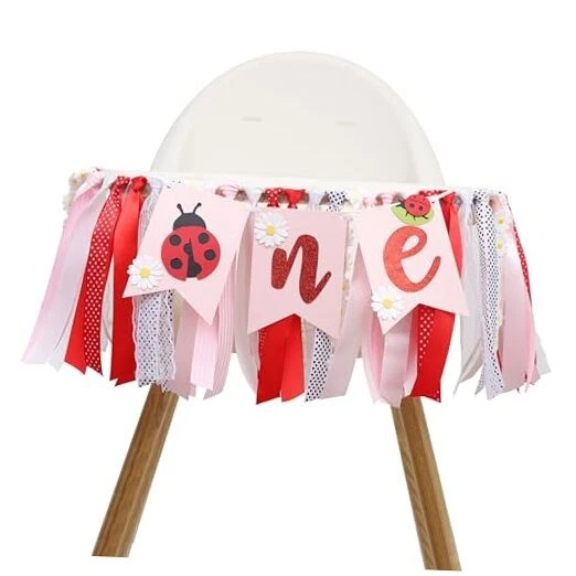 Ladybug High Chair Banner - Our Little Love Bug 1st Birthday Decorations,