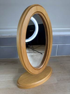 Vintage Kiefer freistehender Kosmetikspiegel Schminktisch Retro Holz klein