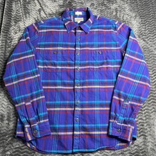 J. Crew Midweight Flannel Shirt Men's Large Blue Plaid Classic Fit Cotton