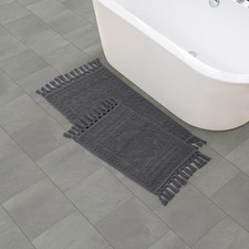 Nellore Bathroom Rugs Set Of 2 Woven Beaded Mats 17x28 And 20x38 Inch Charcoal