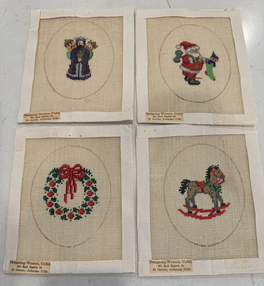 Designing Women Needlepoint Canvas Christmas Ornaments Lot4 Santa Wisemen Wreath - Image 2 of 4