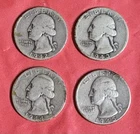 1942-S, 1943-S, 1944-D & 1945 Washington Quarters, 90% Silver, Circulated, Nice!