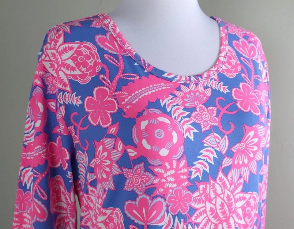 Vestido informal LULU B $128 liso elástico azul rosa estampado floral talla 1X Foto 3 de 4