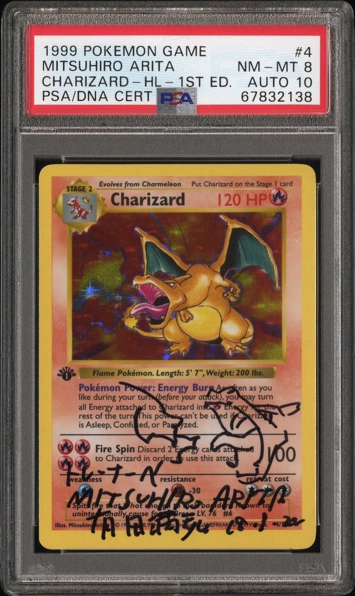 1999 Charizard 1st Edition PSA 8 Auto Gem Mint 10 Arita Signed