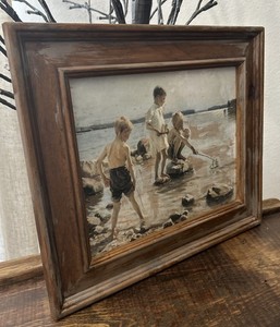 Boys Toy Sailboats Unique Vintage Rustic Art Print In Vintage Frame 14x12”