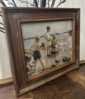 Boys Toy Sailboats Unique Vintage Rustic  Art Print In Vintage Frame 14x12 