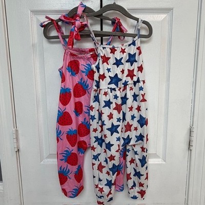 Toddler Girls Romper Lot 3T Patriotic Star Strawberry Print Set of 2 Unbranded