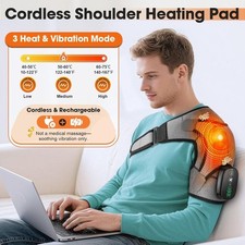 Cordless Shoulder Massager Rotator Cuff Support Brace Heat Vibration Pain Relief