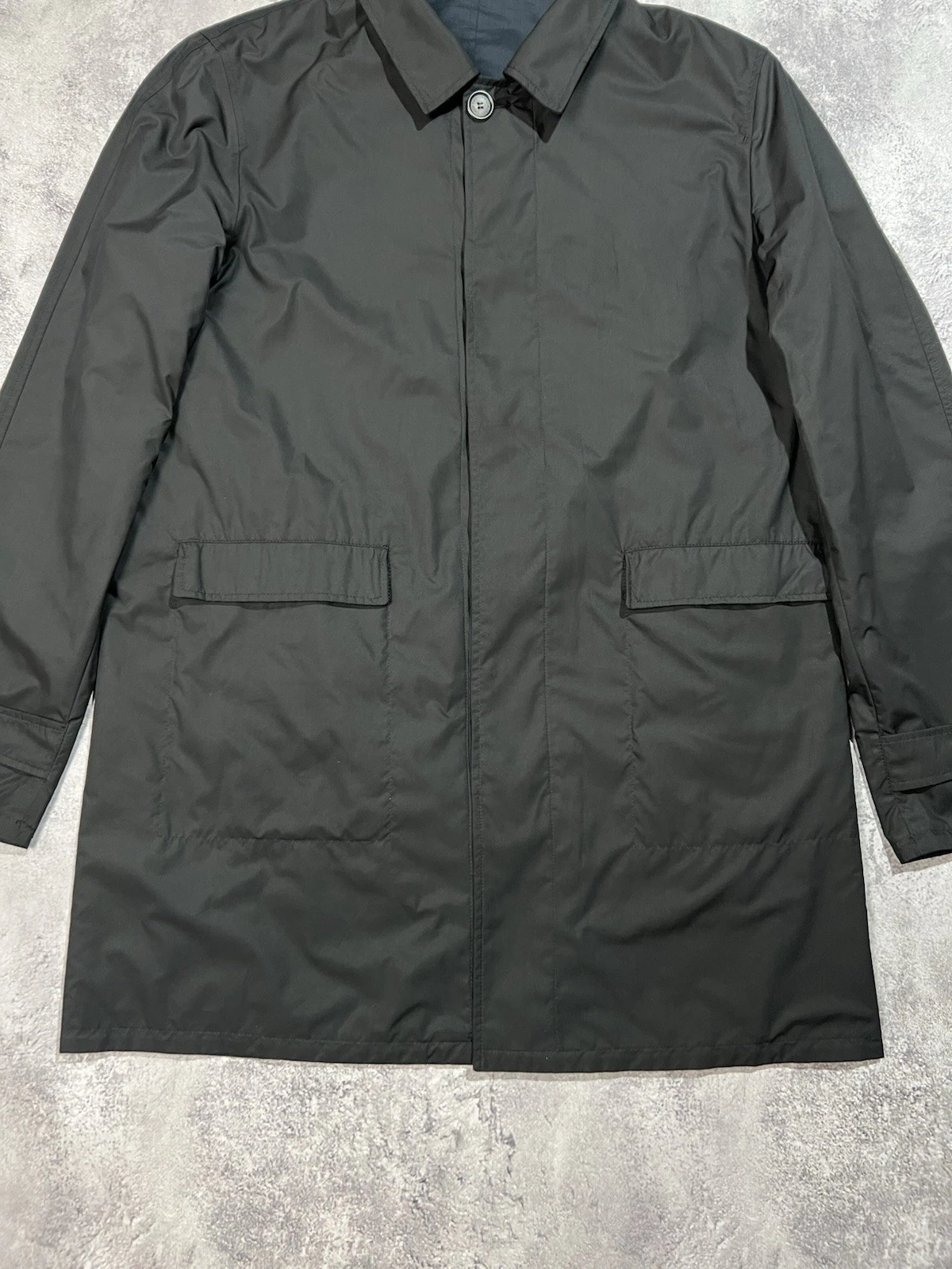 ⁠VTG Calvin Klein Collection Italy Reversible Coat Jacket Mens L 50 Dark Navy⁠ image 13