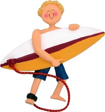 Surfer Male Blonde Personalized Christmas Tree Ornament