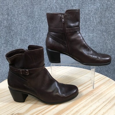 ECCO Touch 55 Ankle Boots Booties Leather Block Heels Side Zip Womens 41 Brown