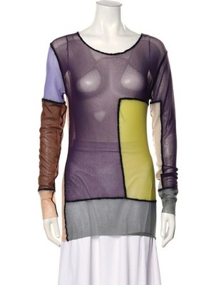 Jean Paul Gaultier 1990er Patchwork Mesh Top Lila Größe M Uk 10 Us 6