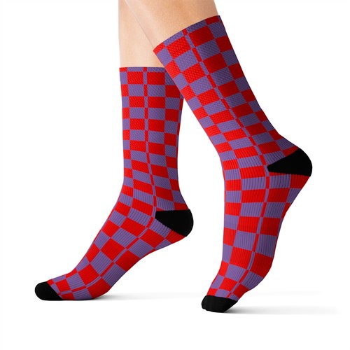 Charisma Girls Checker Board Series Red on lt purple Sublimation Socks - Picture 10 of 13