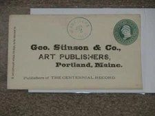 POSTAL STA., GEO. STINSON & CO. ART PUBLISHERS, MAINE, BLUE BULLSEYE CANCEL