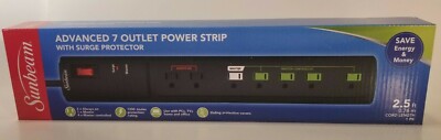 Sunbeam  Advanced 7 Outlet Power Strip   with Surge Protector  SEALED NEW