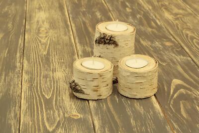 Real Birch Log Tea-Light Candleholder Set of 3 - Candles Included