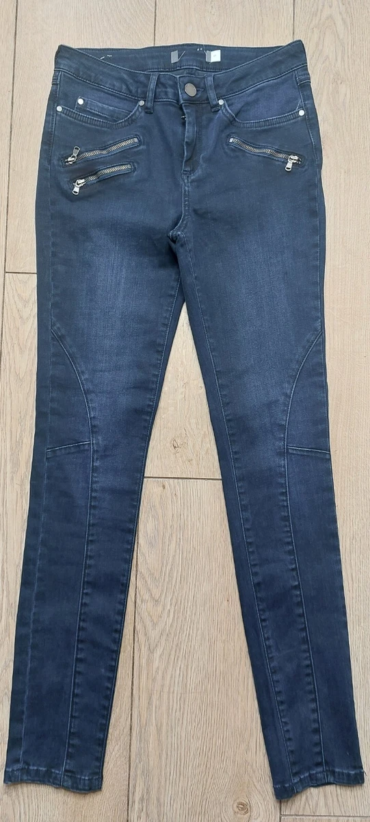Mint Velvet Blue Denim Zip Biker Jeans Size 6 R Skinny Fit NEW Stretchy