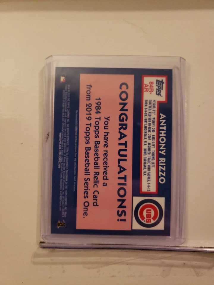 Anthony Rizzo 2019 Topps 1984 Topps Baseball Relic Card Cubs - Image 2 of 2