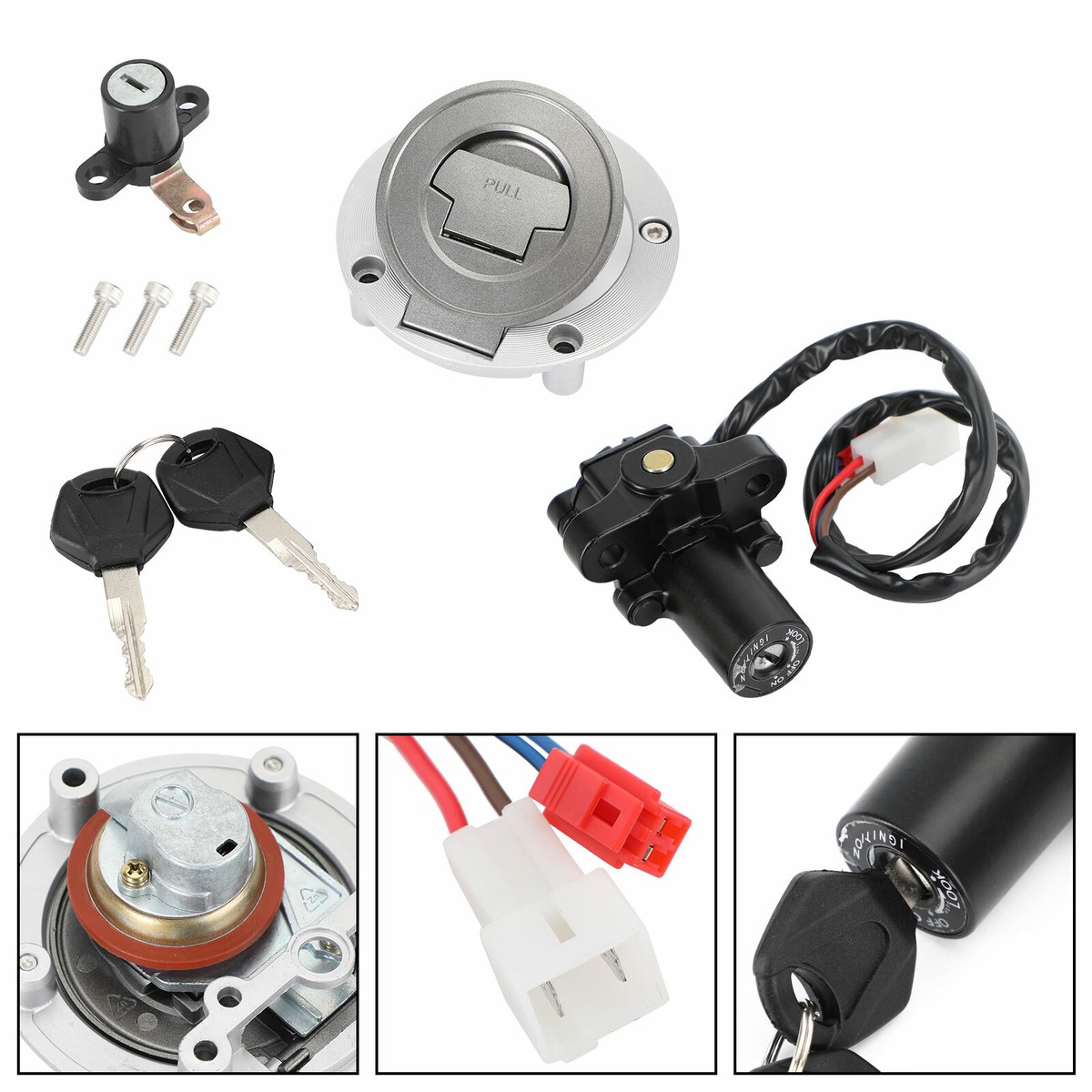 Produktbild von SCOOVY Motorrad Zündschloss Kompatibel Mit Yamaha Für MT03 MT09 XJ6 FZ07 FZ06 FZ09 FZ6R Für YZF R6 R1 FJR 1300 Zündschalter Tankdeckel Sitzschloss-Schlüsselsatz