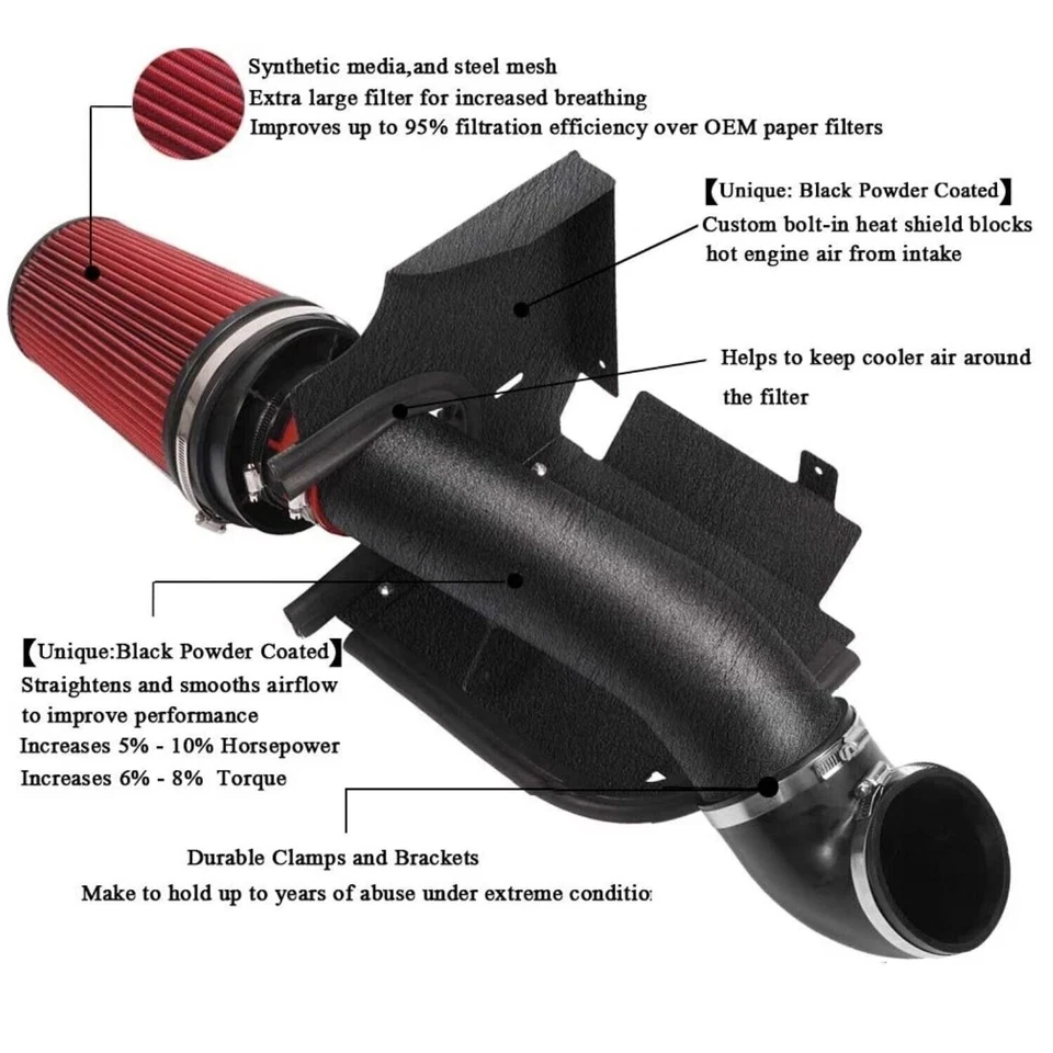 4" inch Cold Air Intake Kit Heat Shield for 99-06 GMC/Chevy V8 4.8L/5.3L Red - Imagem 2 de 4