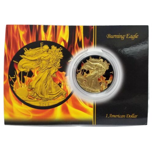 RARE! ~ 2015 1 oz .999 Fine Silver American 🔥Burning🔥 Eagle Ruthenium 24K Gold - Picture 3 of 4