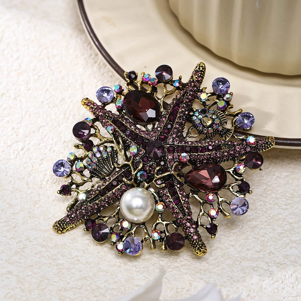 Broche Estrella de Mar Diamantes de Imitación Mujer Alta Gama Multifuncional Pin Decorativo Foto 3 de 4