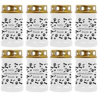 Grabkerze 8Er Pack Grablicht 40H Brenndauer Weiß Grablampe Grab Kerze Hunde Tier