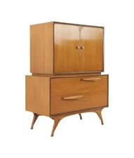 Mid Century Sculpted Walnut Highboy Armoire Gentlemans Chest