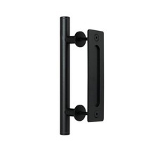 12" Sliding Barn Door Black Handle Pull Flush Hardware Set
