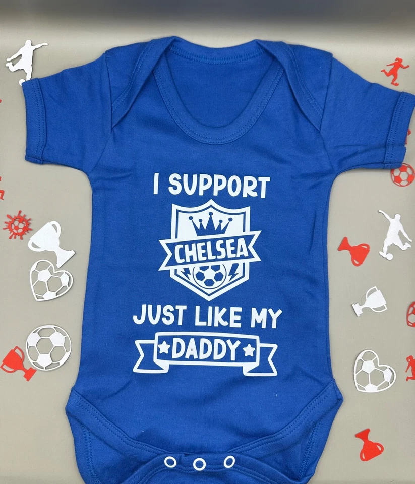 Chelsea FC Personalised Football Novelty Vest BabyGrow and Bib Gift Set FREE P&P - Image 2 of 4