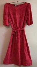 VTG Union Label USA Modest Knee Length Red Polka Dot Dress Elastic Waist SMALL